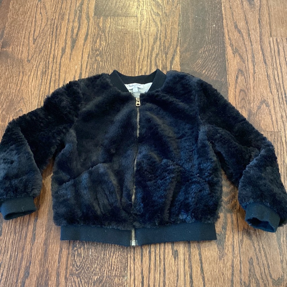 Splendid Girl’s Grammercy black Faux Fur Jacket, size 4T